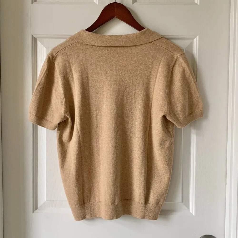 NWT J. Crew Factory Tan Cotton-Cashmere Blend Polo Sweater, Small